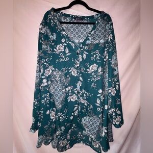 Roaman's Green Asymmetrical Long Sleeve Tunic